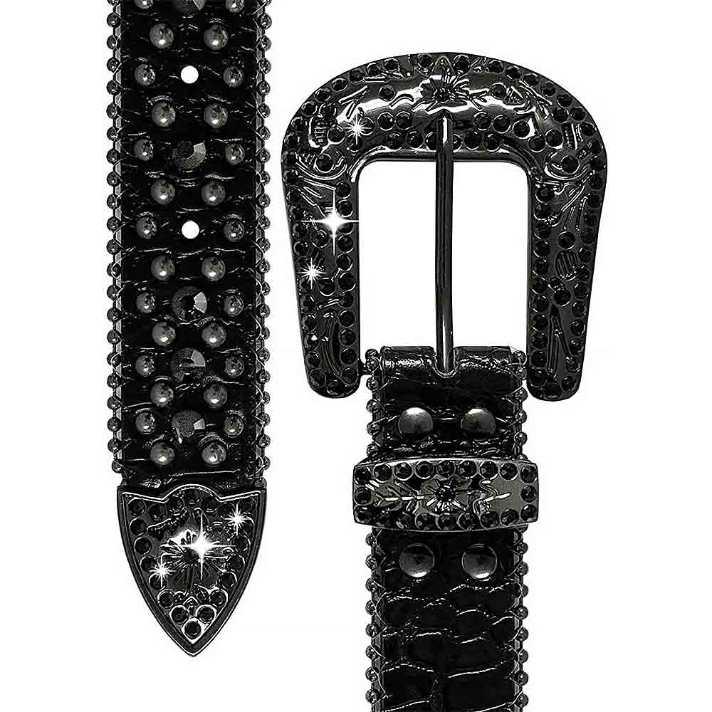 Black With Studs And Black Gems Encrusted Rhinestones Belts