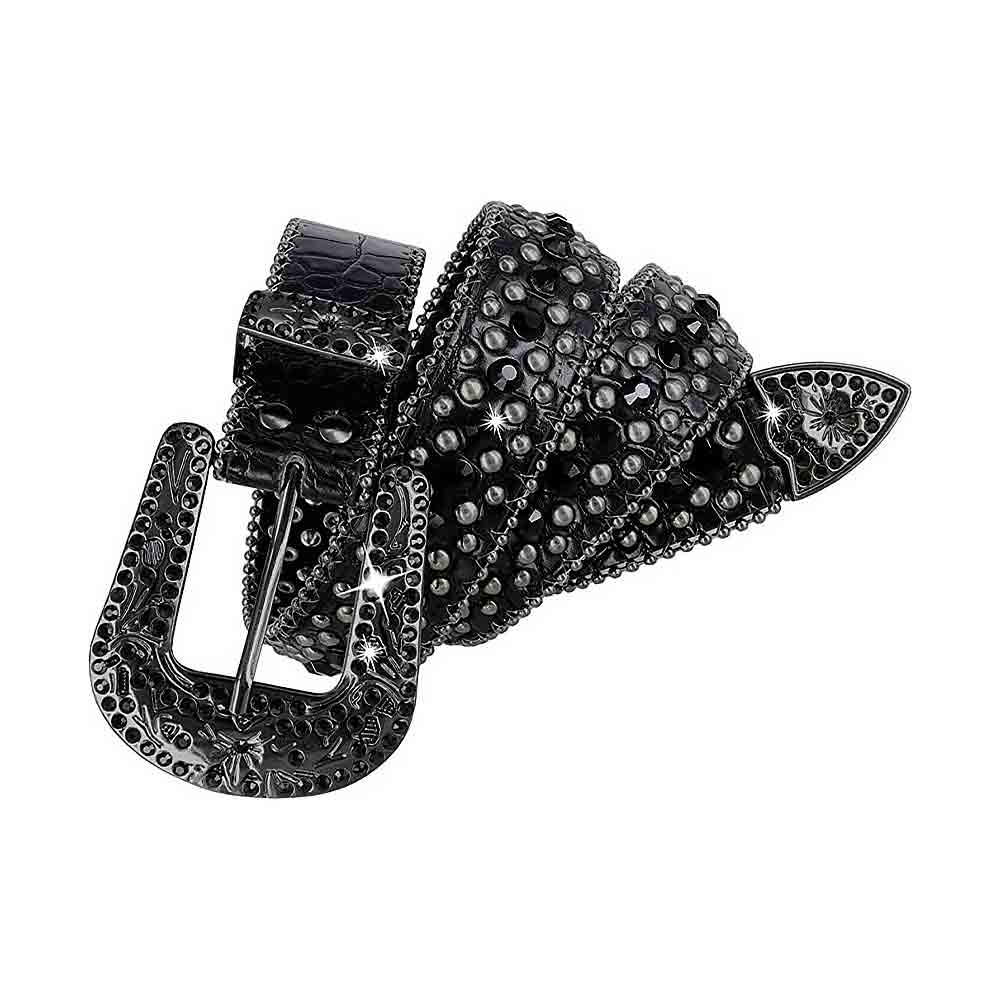 Black With Studs And Black Gems Encrusted Rhinestones Belts