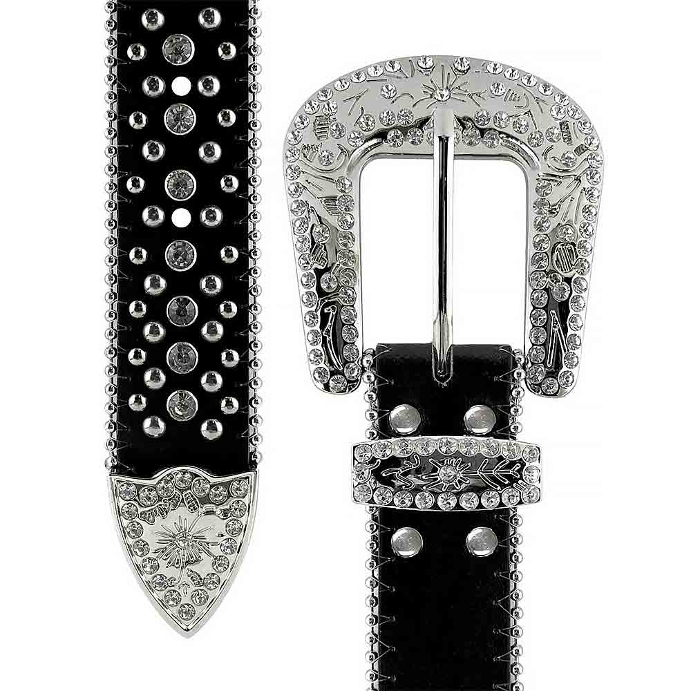 Black With Studs And White Studs Adorned Rhinestones Belts