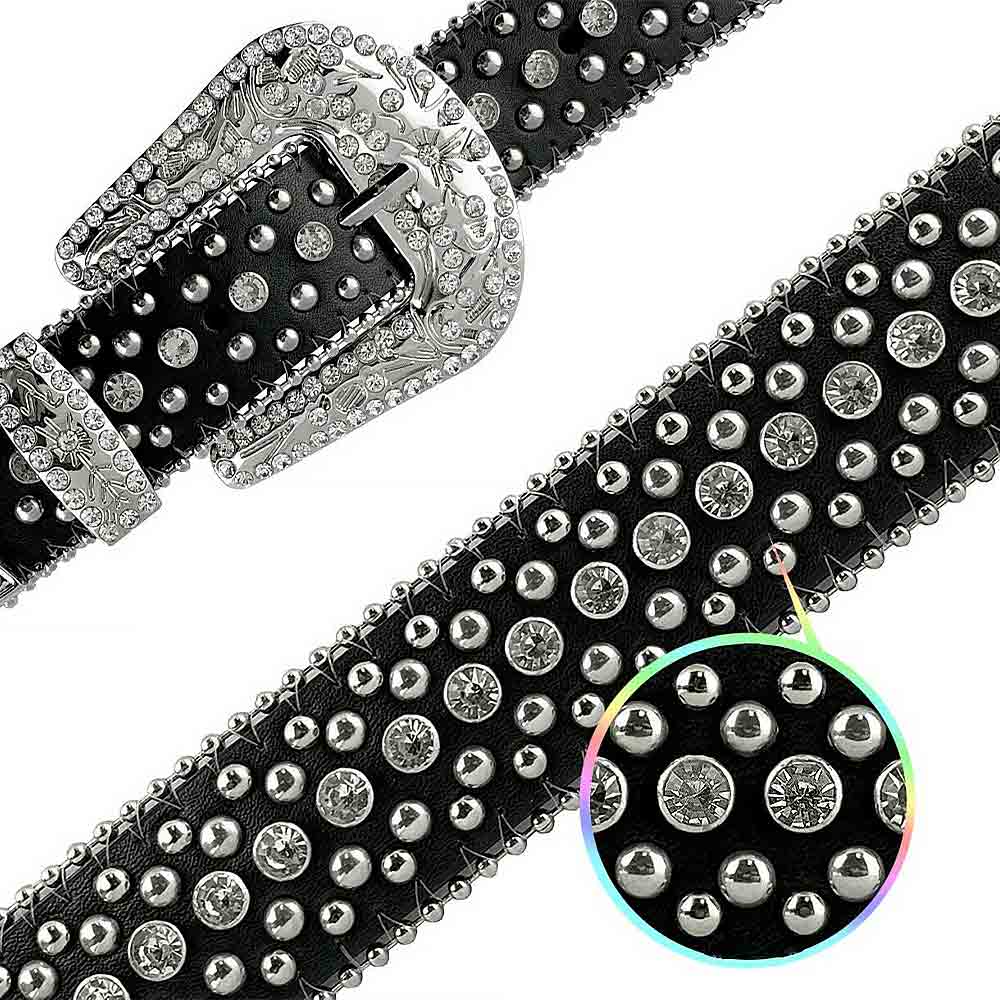 Black With Studs And White Studs Adorned Rhinestones Belts