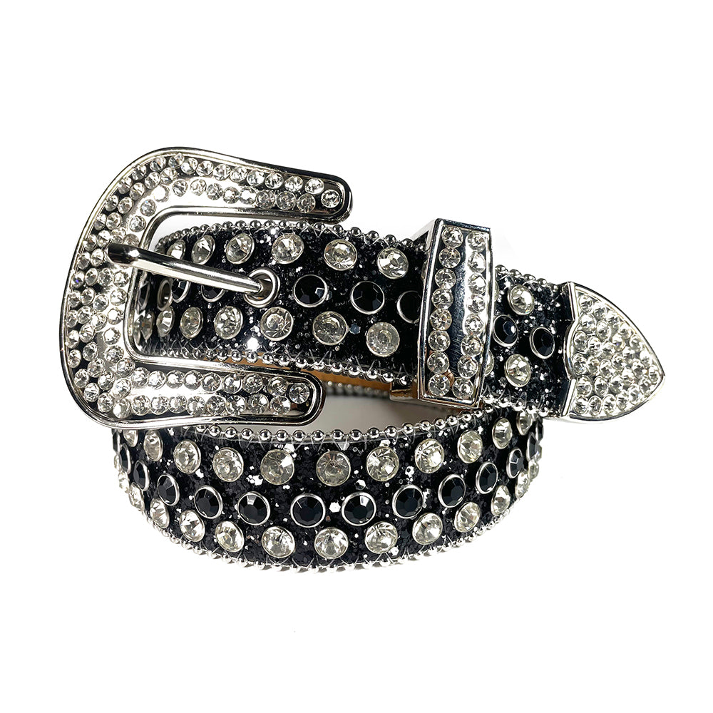 Full-Studded Crystal Rhinestone Western Belt with 3-Piece Silver Buckle