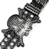 Gengar Buckle Black Strap Belt with Black & Faceted Crystal Embellished Rhinestones