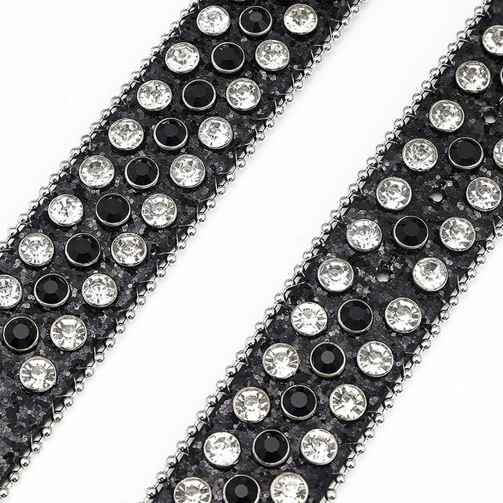 Gengar Buckle Black Strap Belt with Black & Faceted Crystal Embellished Rhinestones