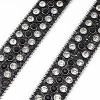 Gengar Buckle Black Strap Belt with Black & Faceted Crystal Embellished Rhinestones