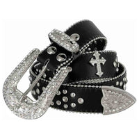 Black Cross Studs With Studs And White Stones Adorned Rhinestones Belts