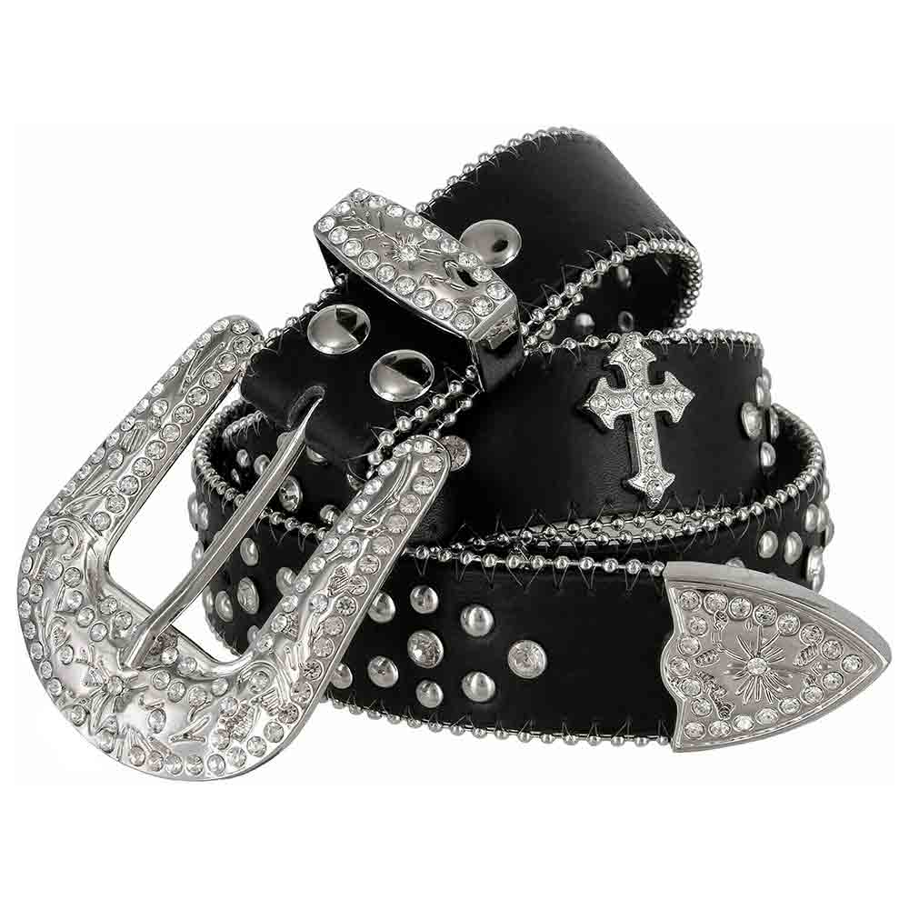 Black Cross Gems With Studs And White Stones Adorned Rhinestones Belts