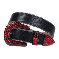 Snakeskin-Texture Western Belt with Rhinestone Buckle
