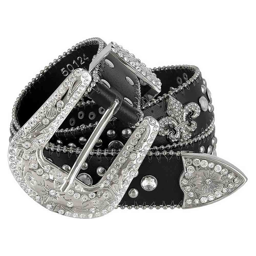 Black Scout With Studs And White Studs Encrusted Rhinestones Belts