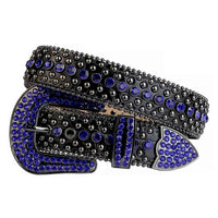 Black Strap With Black & Blue Encrusted Rhinestone Belt