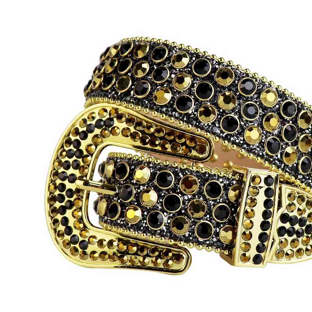 Black Strap With Black & Gold Adorned Rhinestone Belt