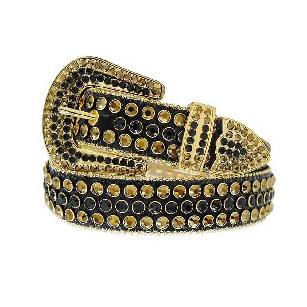 Black Strap With Black & Gold Embellished Rhinestone Belt