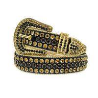 Black Strap With Black & Gold Embellished Rhinestone Belt