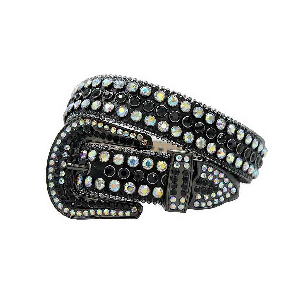 Black Strap With Black & Multi Color Embellished Rhinestone Belt