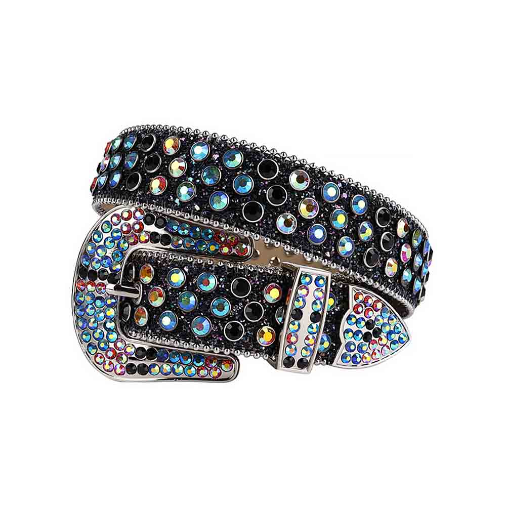 Black Strap With Black & Multi Encrusted Rhinestone Belt