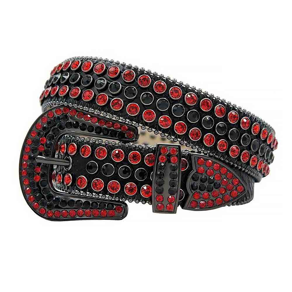Black Strap With Black & Red Adorned Rhinestone Belt