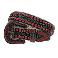 Black Strap With Black & Red Adorned Rhinestone Belt