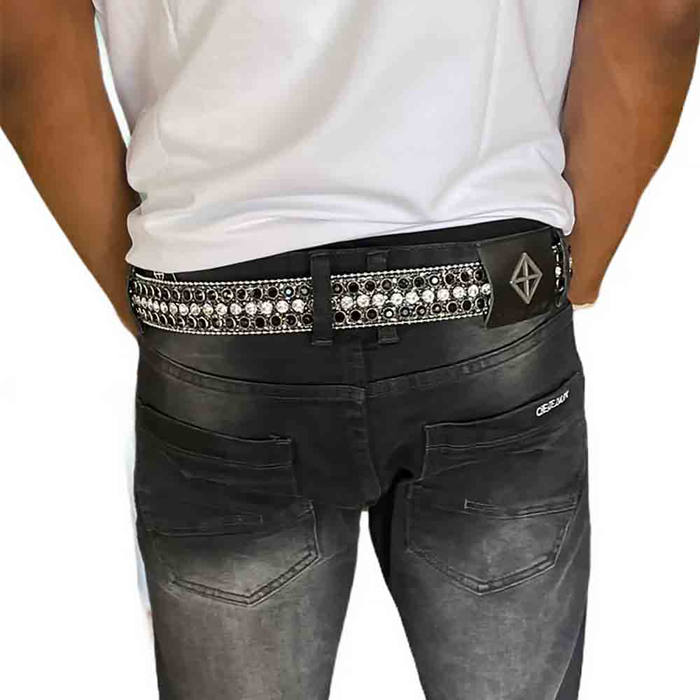 Black Strap With Diamond White & Black Embellished Rhinestone Belt