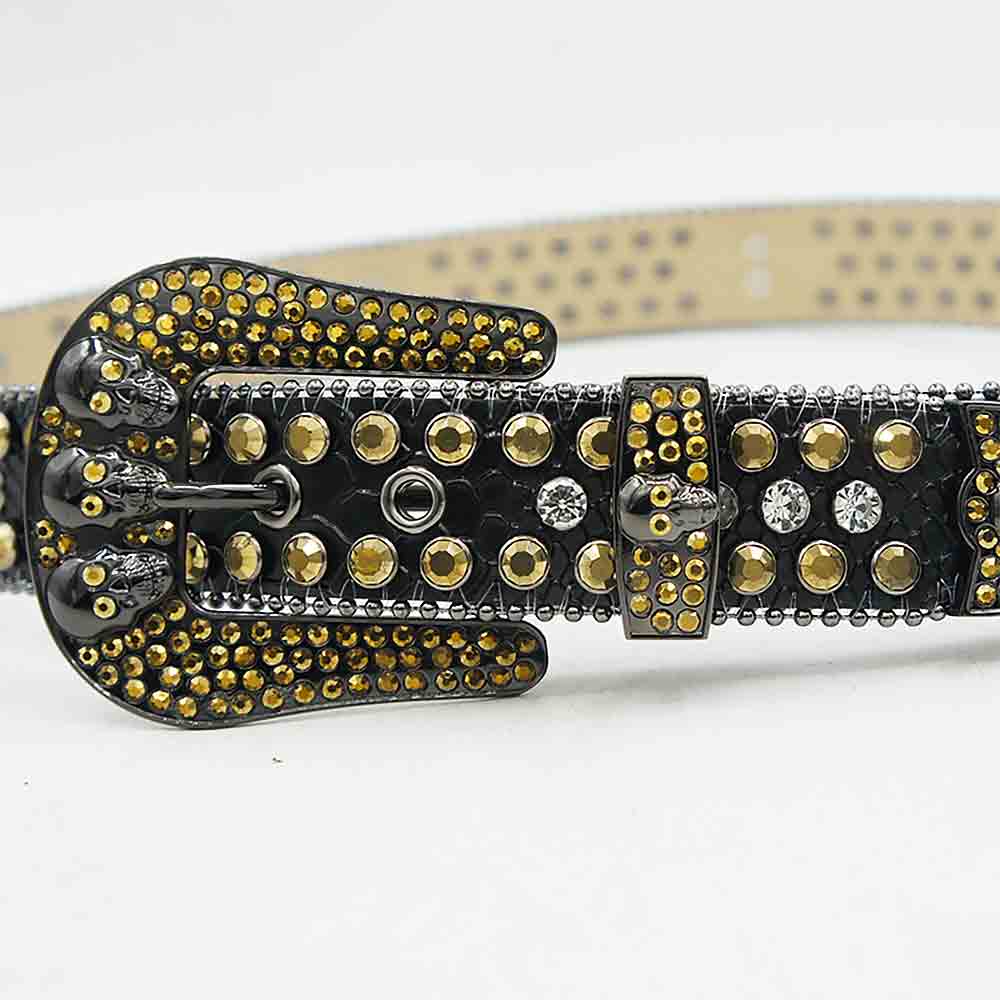Black Strap With Gold & White Encrusted Rhinestone Belt