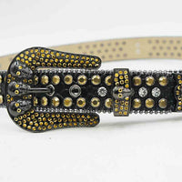 Black Strap With Gold & White Encrusted Rhinestone Belt