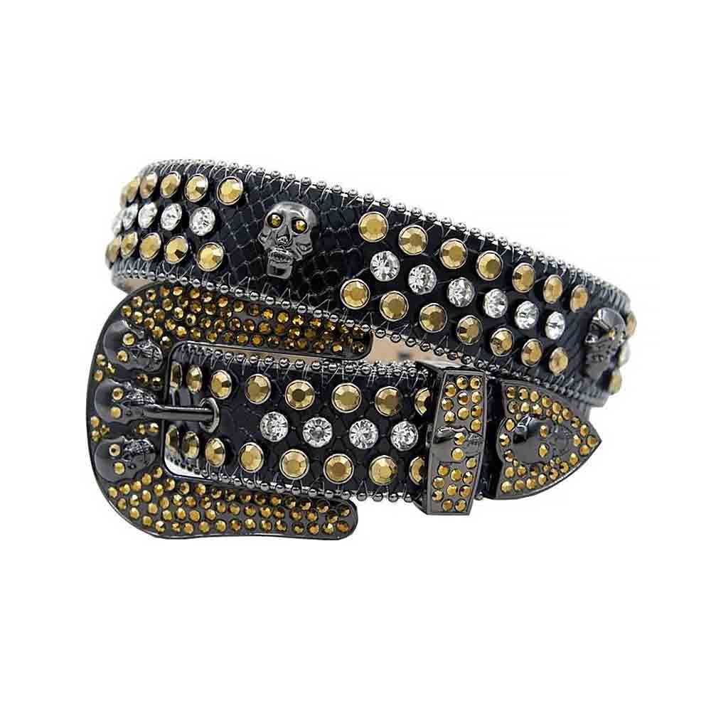 Black Strap With Gold & White Encrusted Rhinestone Belt