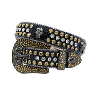 Black Strap With Gold & White Encrusted Rhinestone Belt