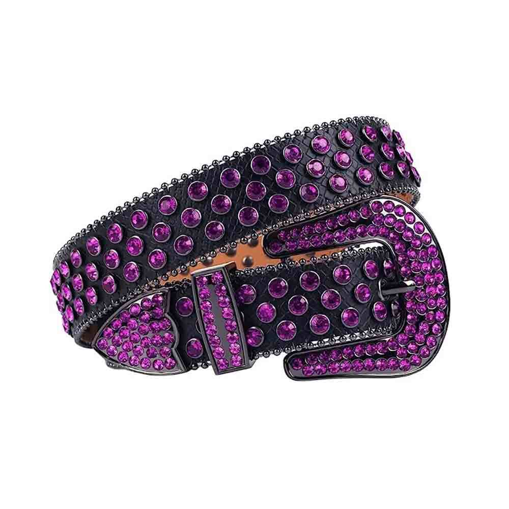 Black Strap With Purple Encrusted Rhinestone Belt