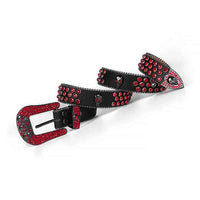 Black Strap With Red Adorned Rhinestone Belt with Black Skulls Red Buckle