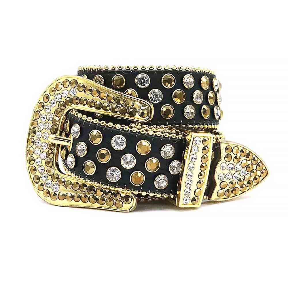 Black Strap With Silver & Gold Rhinestones Glimmering Belt