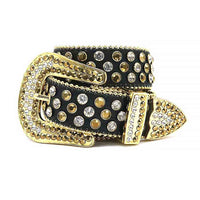 Black Strap With Silver & Gold Rhinestones Glimmering Belt