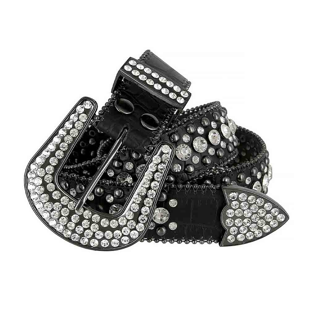 Black With Black Studs And White Gems Encrusted Rhinestones Belts