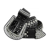 Black With Black Studs And White Gems Encrusted Rhinestones Belts