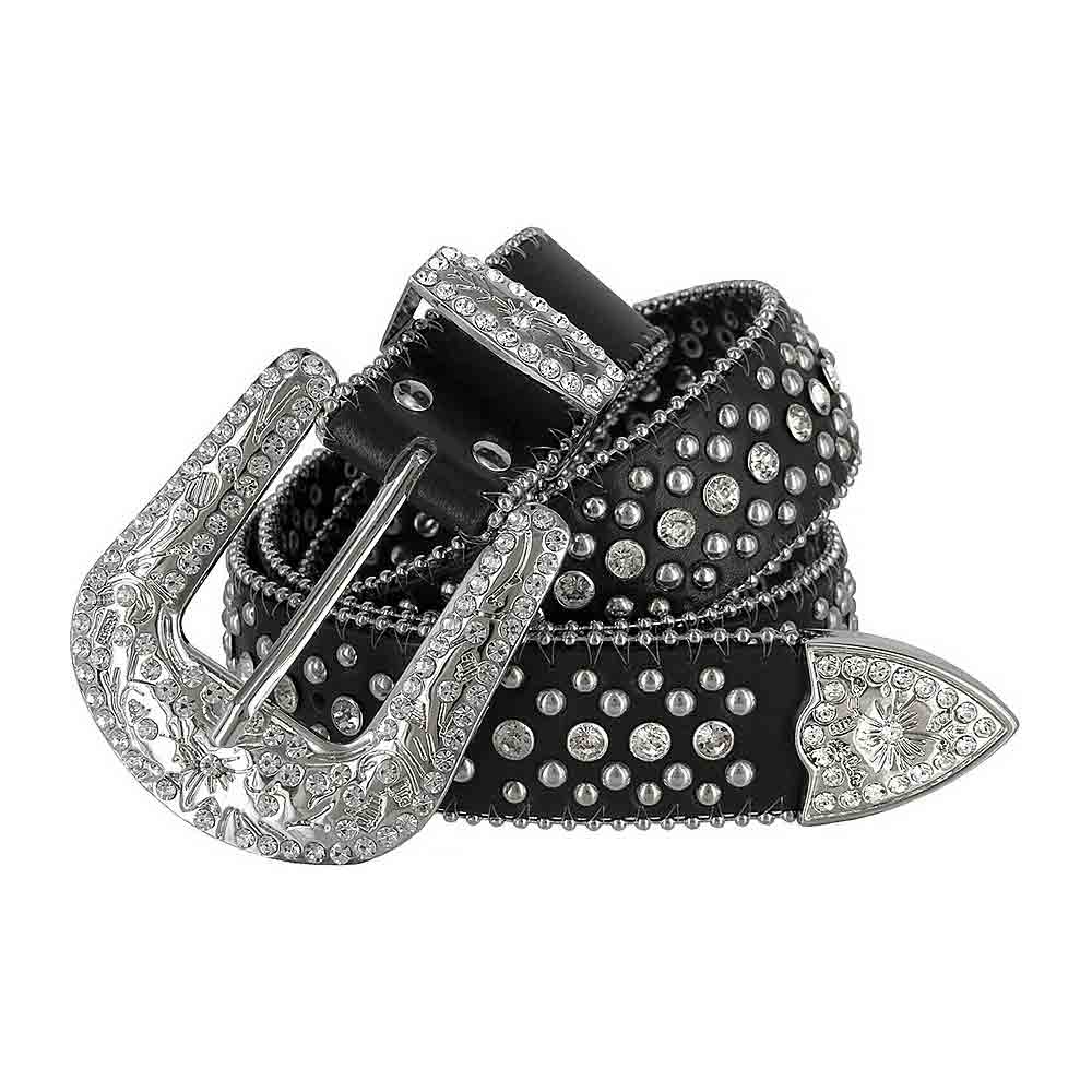 Black With Studs And White Studs Adorned Rhinestones Belts