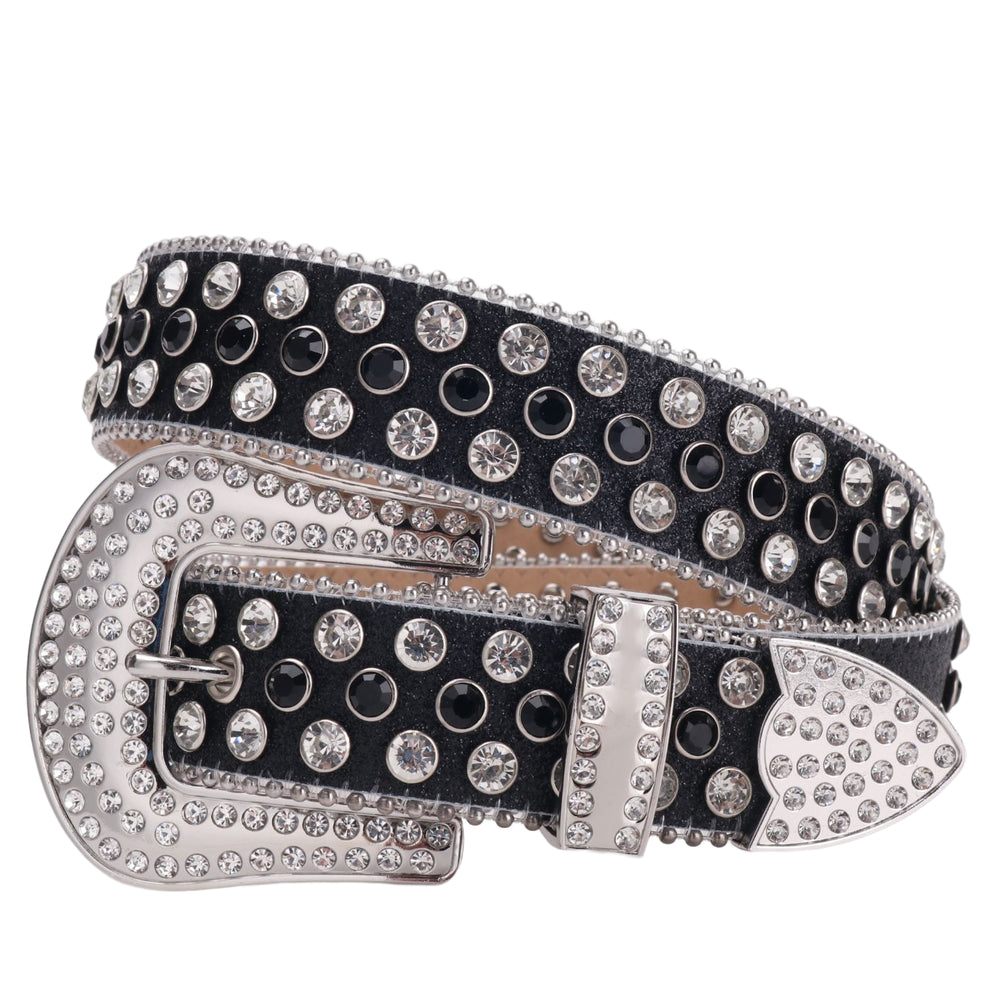 Cluster-Set Crystal Rhinestone Western Belt with Beaded-Edge Buckle