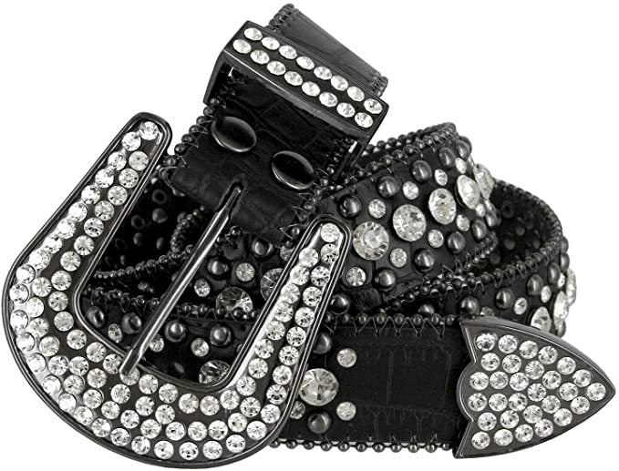 Crocodile Leather Western Belt with Gemstone D-Ring Buckle