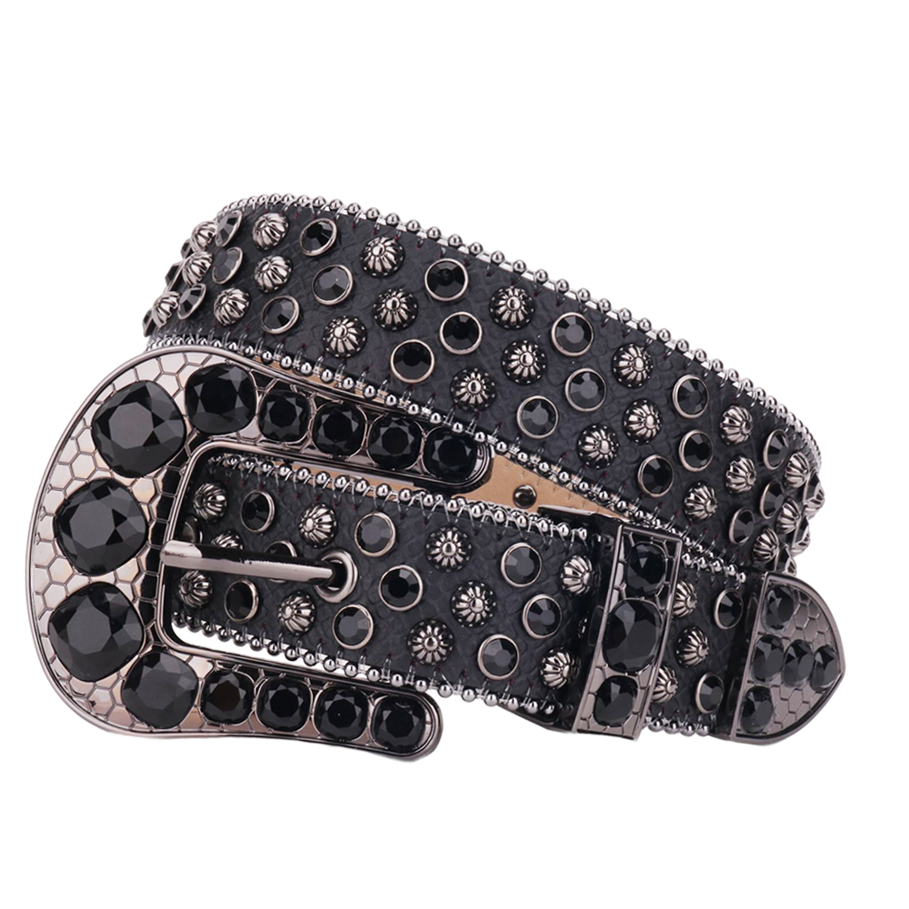 Black Big Gem Crystal Rhinestone Western Belt