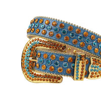Blue Strap With Blue & Orange Encrusted Rhinestone Belt