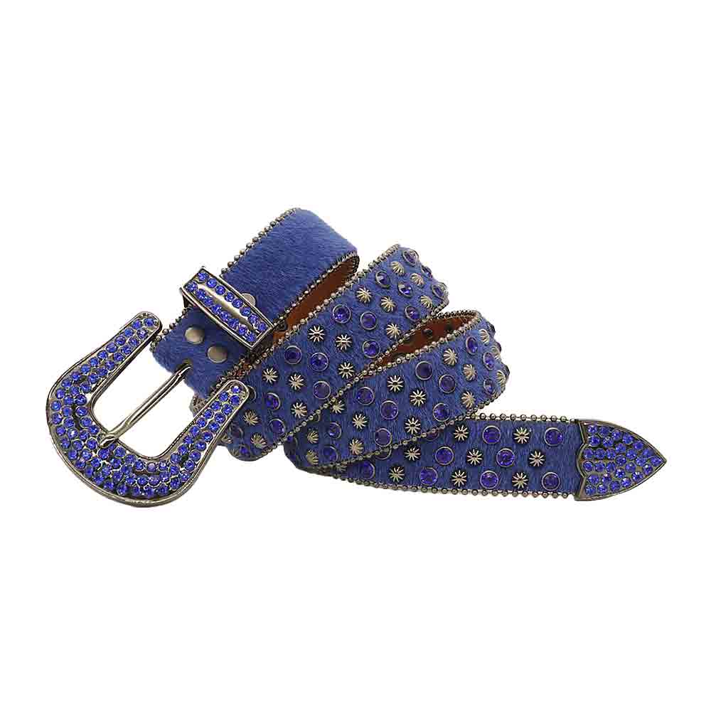 Blue Strap With Faceted Crystal Blue Shimmer Stones Belt