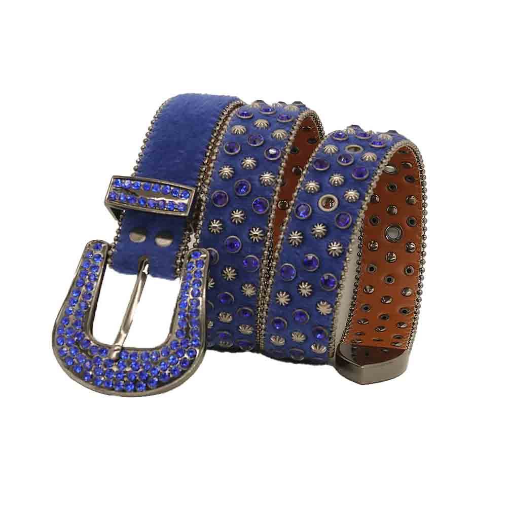 Blue Strap With Faceted Crystal Blue Shimmer Stones Belt