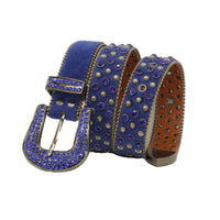 Blue Strap With Faceted Crystal Blue Shimmer Stones Belt