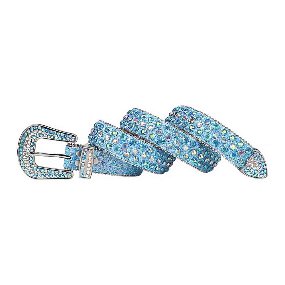 Blue Strap With Multi Color Encrusted Rhinestone Belt