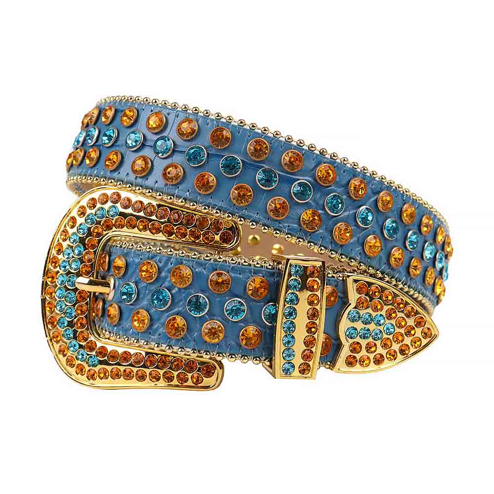 Blue Strap With Blue & Orange Encrusted Rhinestone Belt