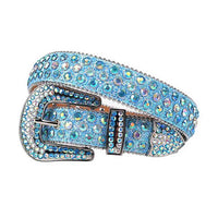 Blue Strap With Multi Color Encrusted Rhinestone Belt