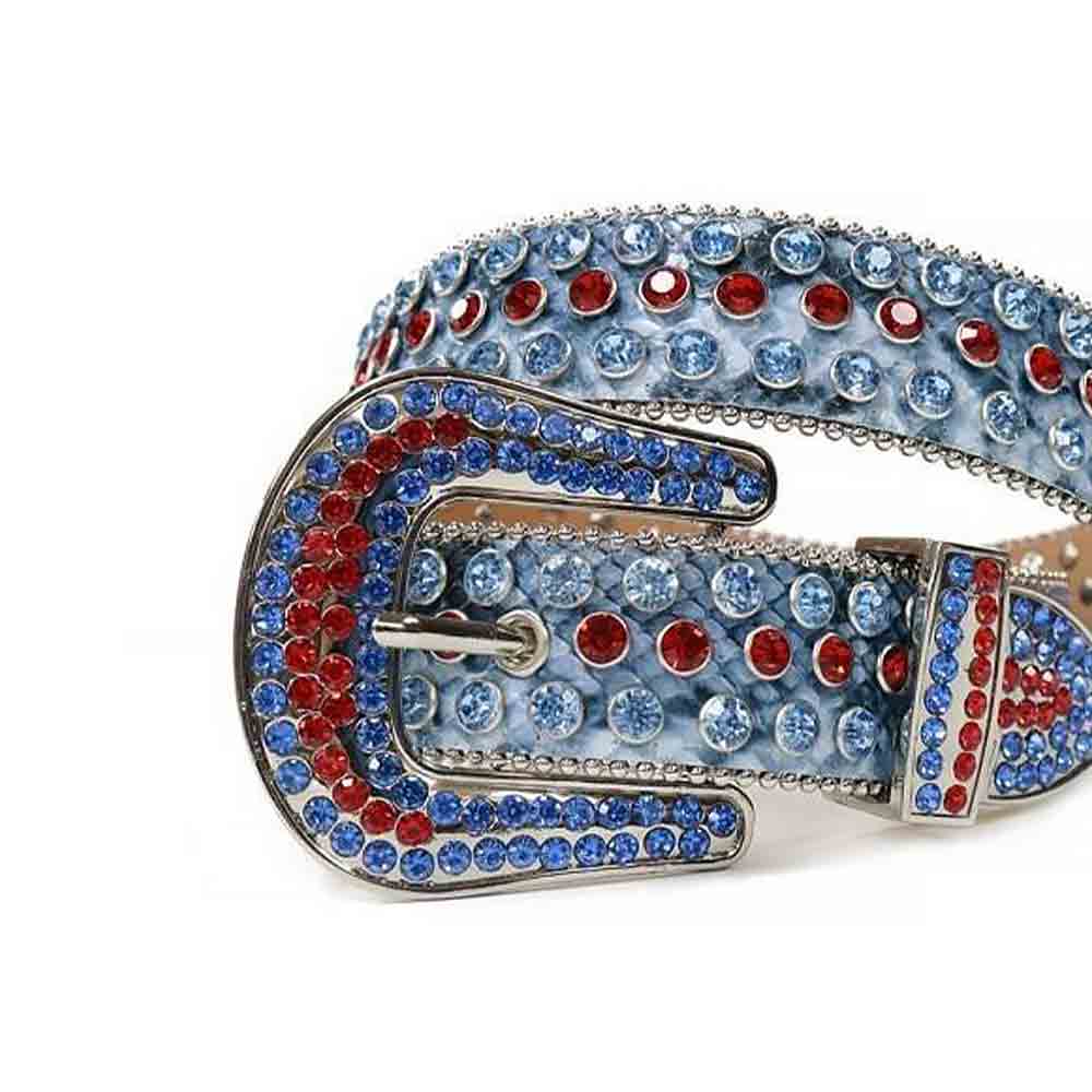 Blue Strap With Red & Blue Adorned Rhinestone Belt