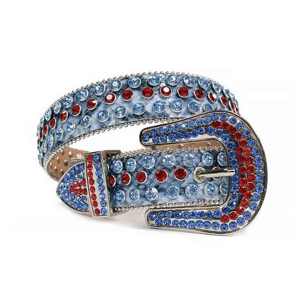 Blue Strap With Red & Blue Adorned Rhinestone Belt