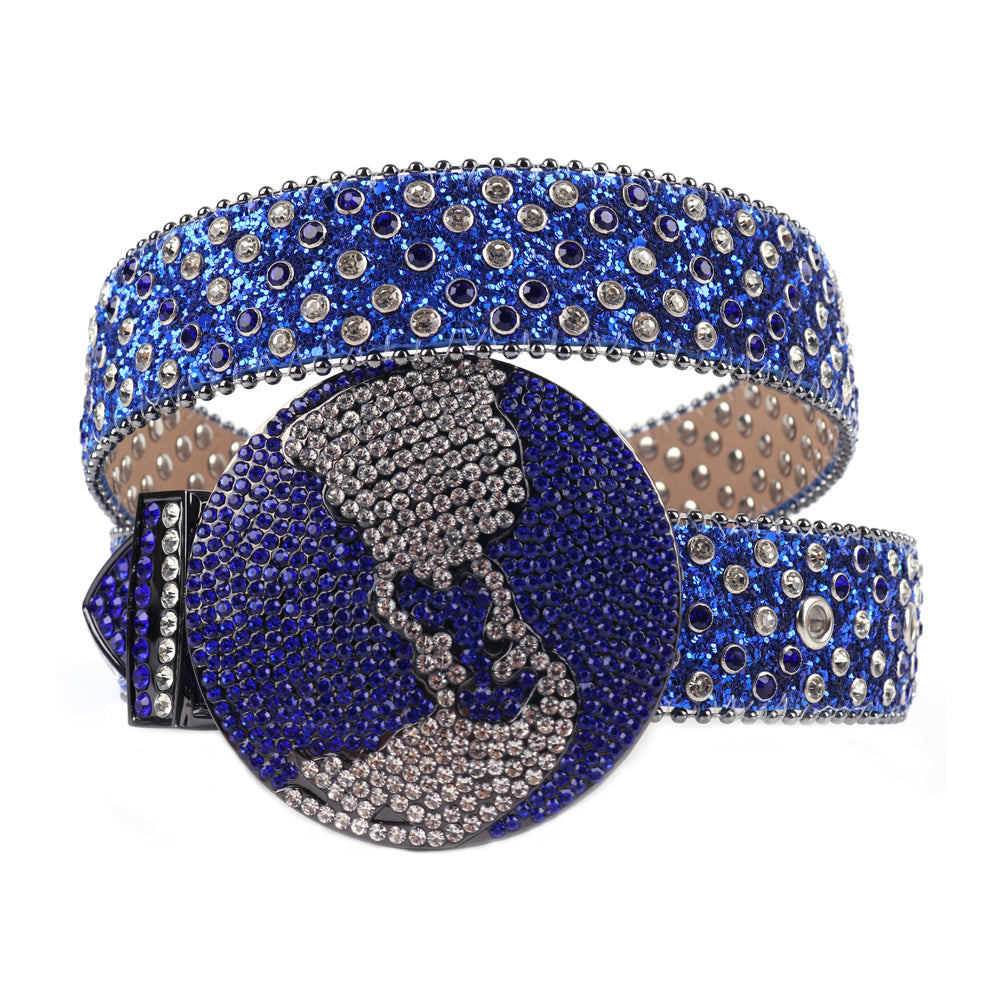 Globe Buckle Crystal Rhinestone Western Belt