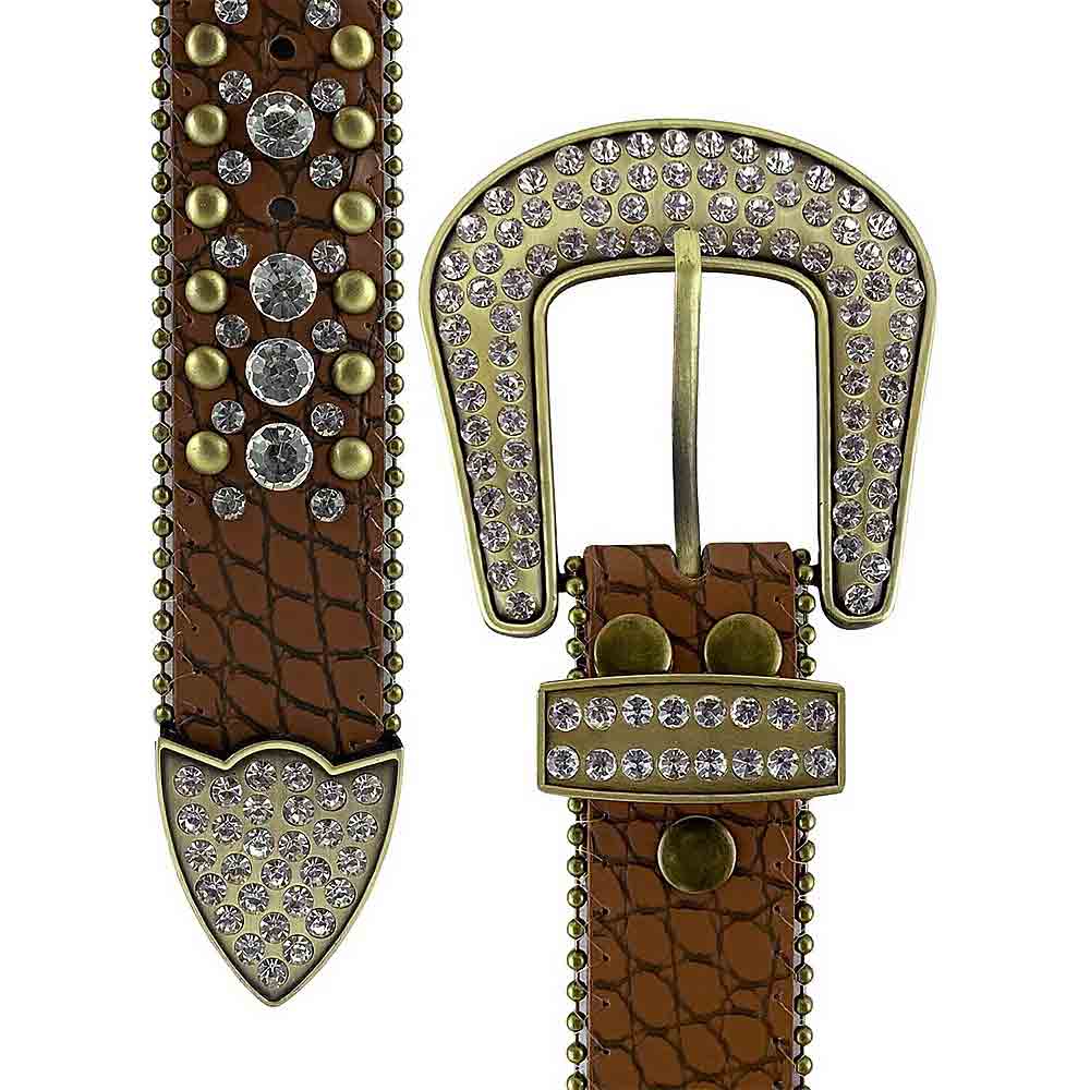 Brown With Gold Studs And White Studs Encrusted Rhinestones Belts