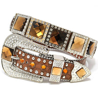 Square Gemstone Concho Crocodile Leather Western Belt