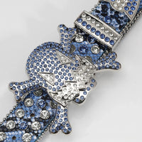 Gengar Buckle Snake Blue Strap Belt with Blue Encrusted Rhinestones