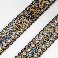 Gengar Buckle Leopard Strap Belt with Black Embellished Rhinestones