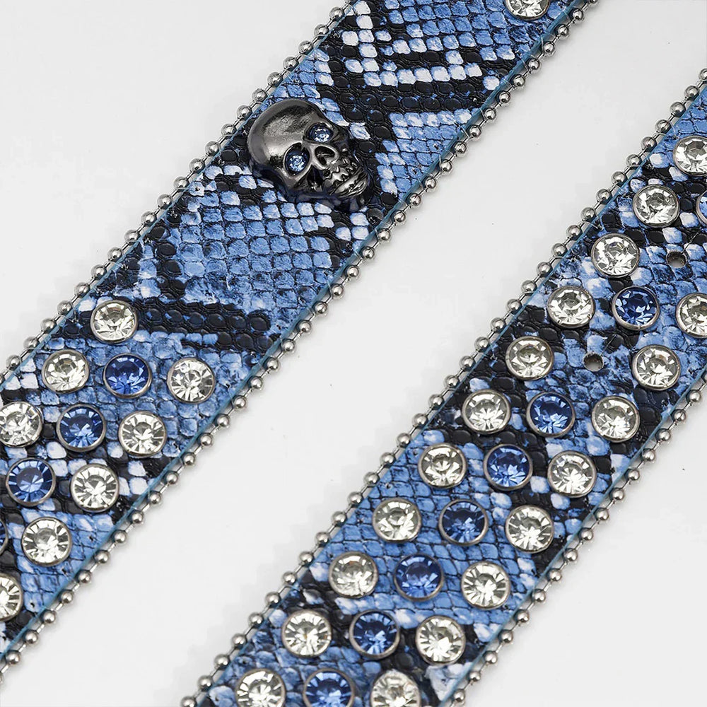 Gengar Buckle Snake Blue Strap Belt with Blue Encrusted Rhinestones